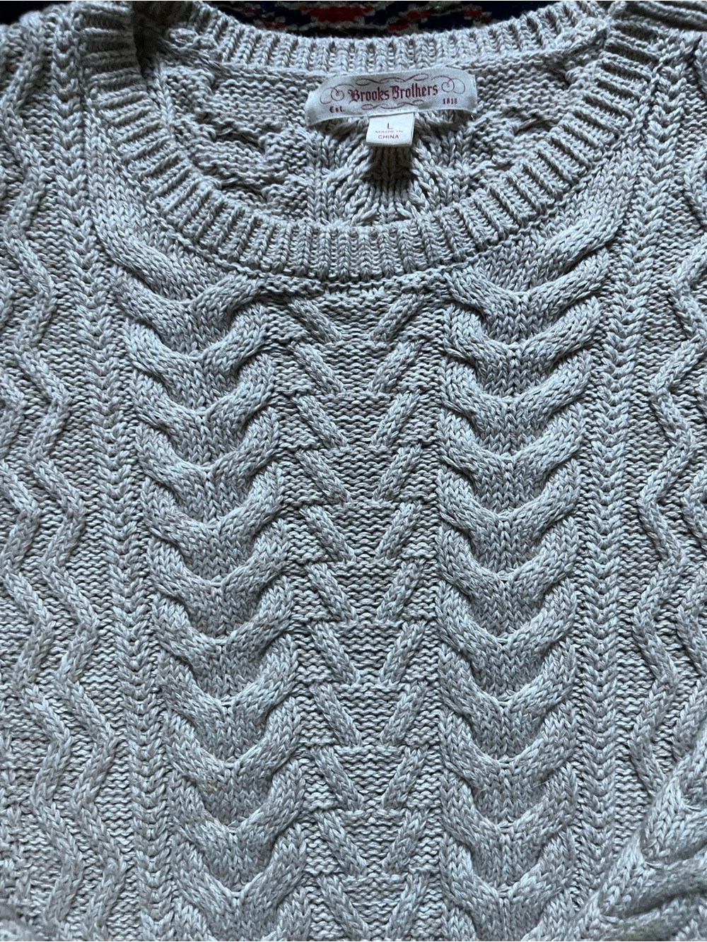 Brooks Brothers Cream Cable Knit Crewneck Sweater